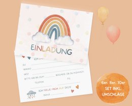 Regenboog uitnodigingskaart kinderfeestje of uitnodiging voor doop, communie, vormsel of jeugdwijding om de envelop in te vullen