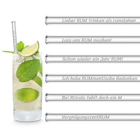 Rum Zitate Edition 6 Glastrinkhalme mit lustigen Rum Trinksprüchen 15cm, 20cm, 23cm