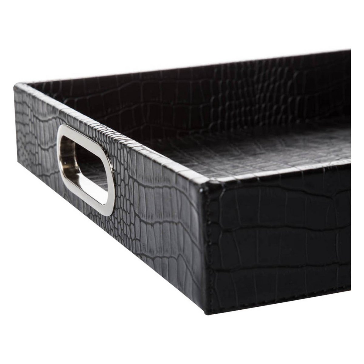 Plateau rectangulaire avec poignées en acier inoxydable noir crocodile