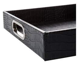 Plateau rectangulaire avec poignées en acier inoxydable noir crocodile