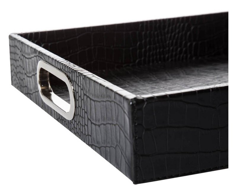 Plateau rectangulaire avec poignées en acier inoxydable noir crocodile