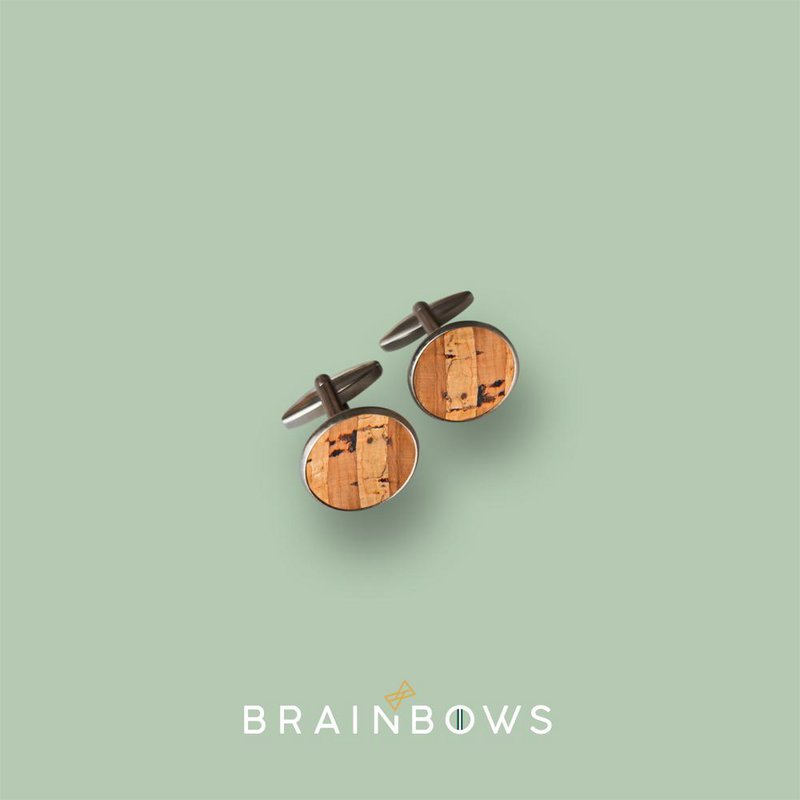 stainless steel CUFFLINKS with cork fabric