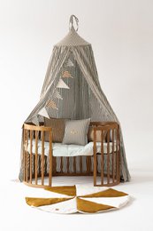 Nursery canopy with ruffle "blue and brown stripes"