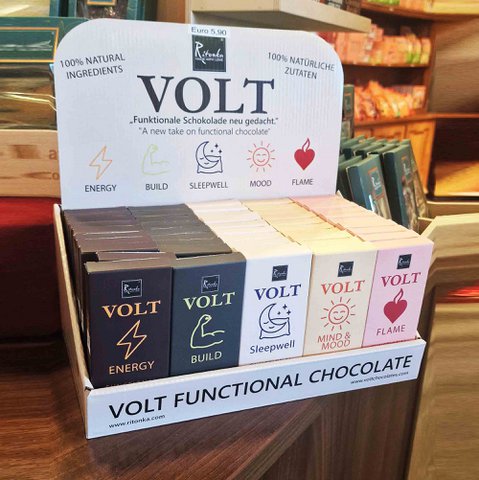 Volt display - 5 functional chocolate varieties Sales display (total 50 pieces)