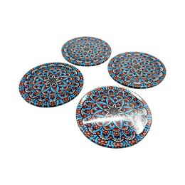 Metal coasters - 4 Set - Mandala - Blue - 9cm