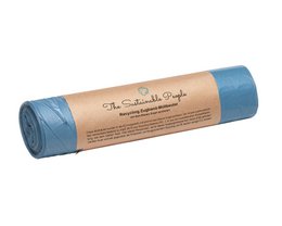 Recycled drawstring garbage bags, 60 liters, Blue Angel certified. Made from recycled materials, these blue garbage bags are environmentally friendly and suitable for waste bins.