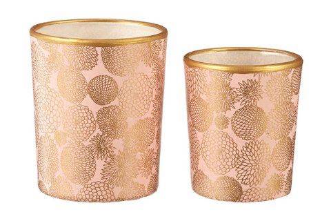 Small tealight holder made of glass & Chiyogami paper | Small Chrysanthemum / Peach | Hand made