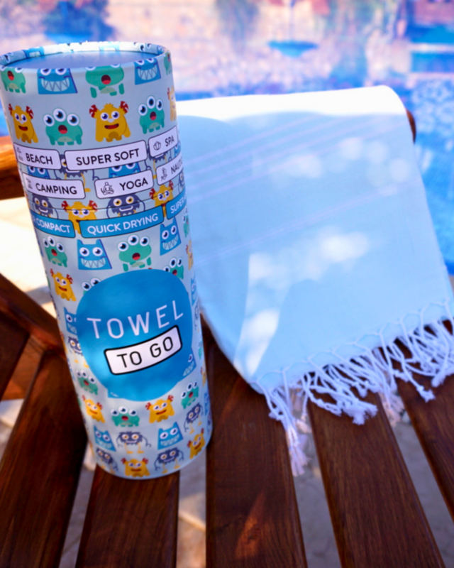 TOWEL TO GO IPANEMA KIDS Cotton Beach Poncho 60x48 cm | Quick Dry Changing Towel | Blue | with Gift Box