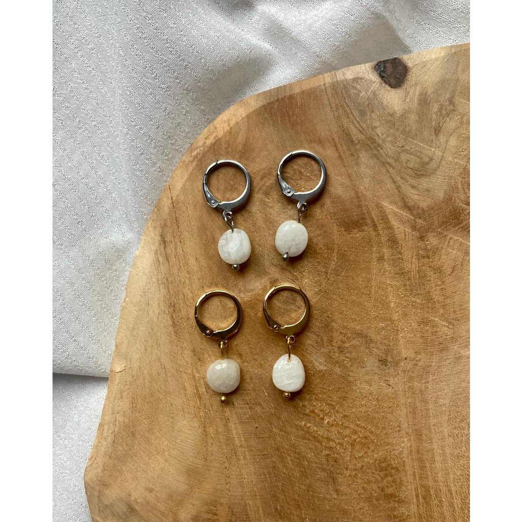 Natural Stone Earrings Stainless Steel gold/silver 'Moonstone'