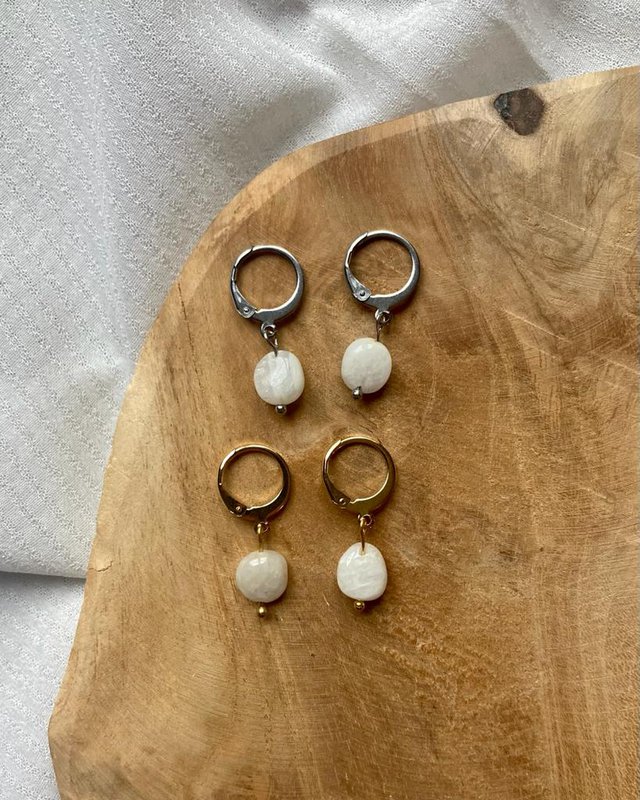 Natural Stone Earrings Stainless Steel gold/silver 'Moonstone'