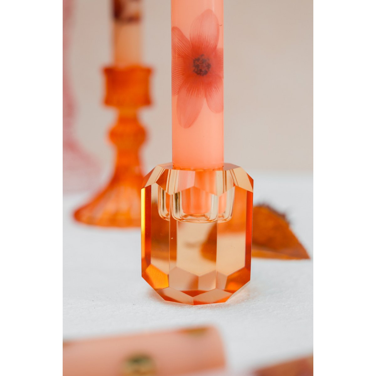 Candlestick Candle Holder Crystal Orange