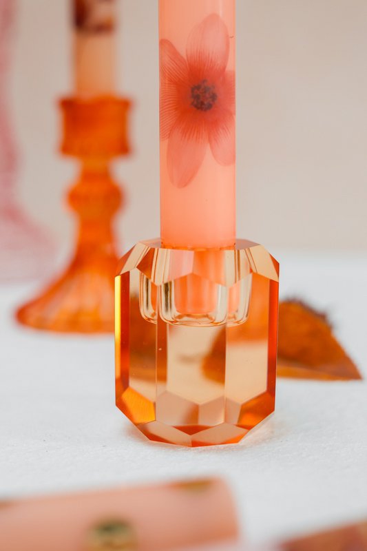 Candlestick Candle Holder Crystal Orange