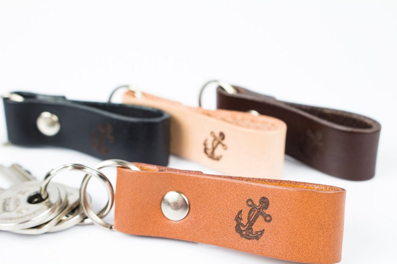 Leather keychain/ keyfob - anchor, sailing theme