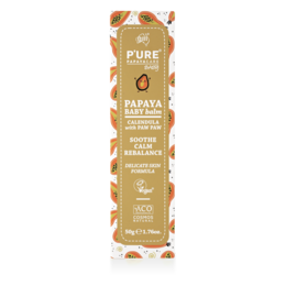 Pure papaya baby balm with natural ingredients for sensitive skin. Moisturizing and soothing formula with papaya extract.