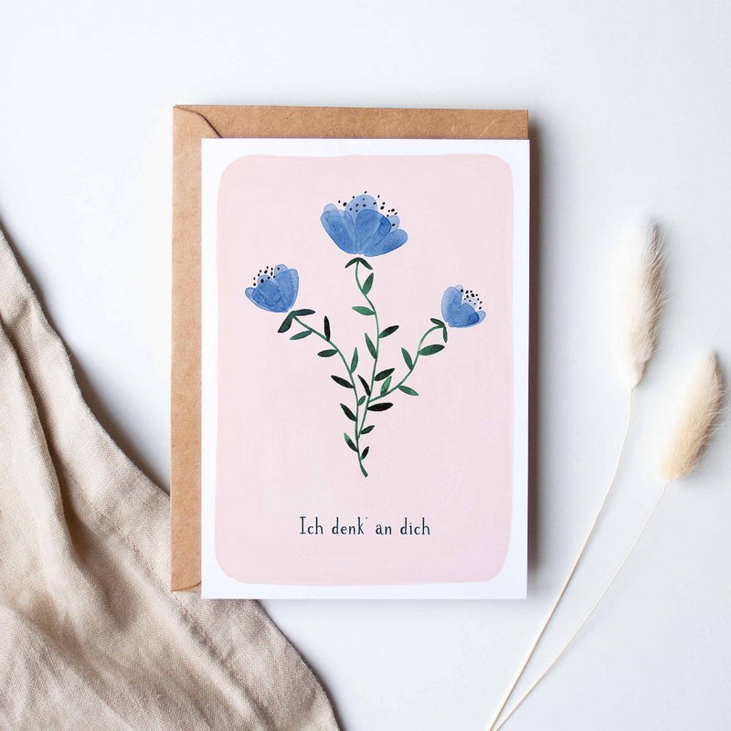 Folding card "Thinking of you blue flowers"