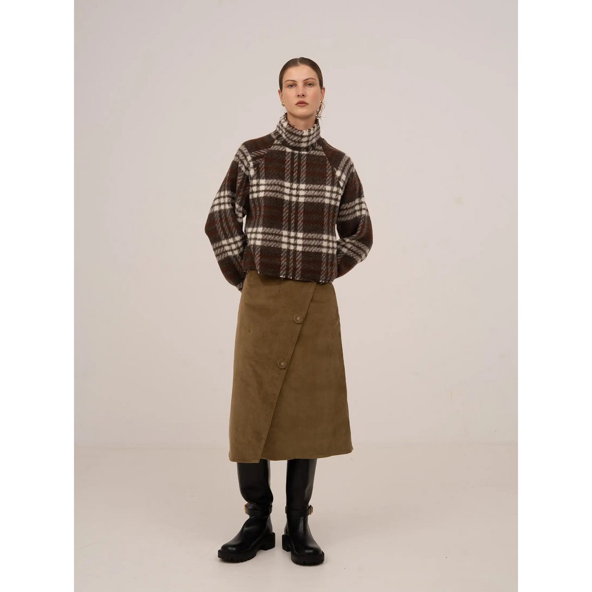 Pace Khaki Velvet Midi Skirt