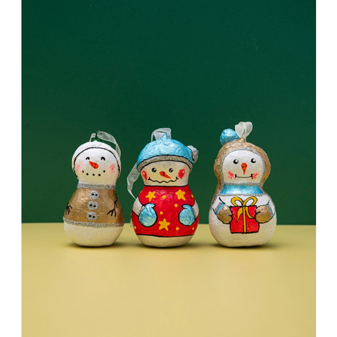 Handmade papier-mache Snowman with stars