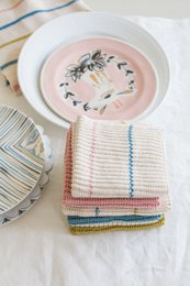 Molly gebreide vaatdoek, roze + streep