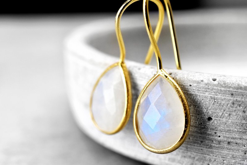 Moonstone Gemstone Earrings - 925 Sterling Gold Plated - OHR925-104