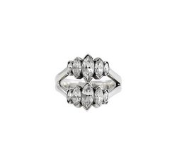 Silver statement ring with marquise-cut crystals in a bold, geometric design.