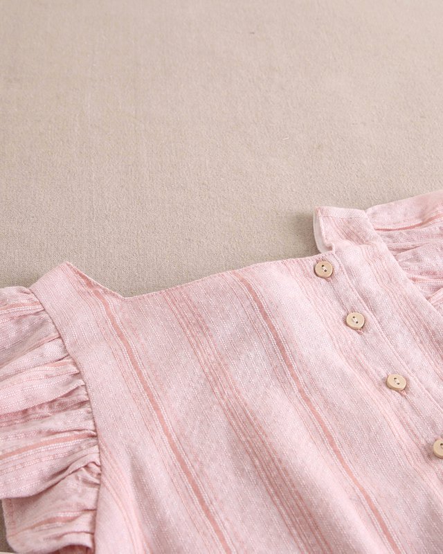 Pige kjole orange stribet med ruffles og bue M60-21502421