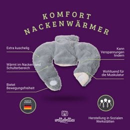Plush comfort neck warmer with organic millet filling and relaxing health herbs. Soft, warm, and designed for soothing neck and shoulder comfort.