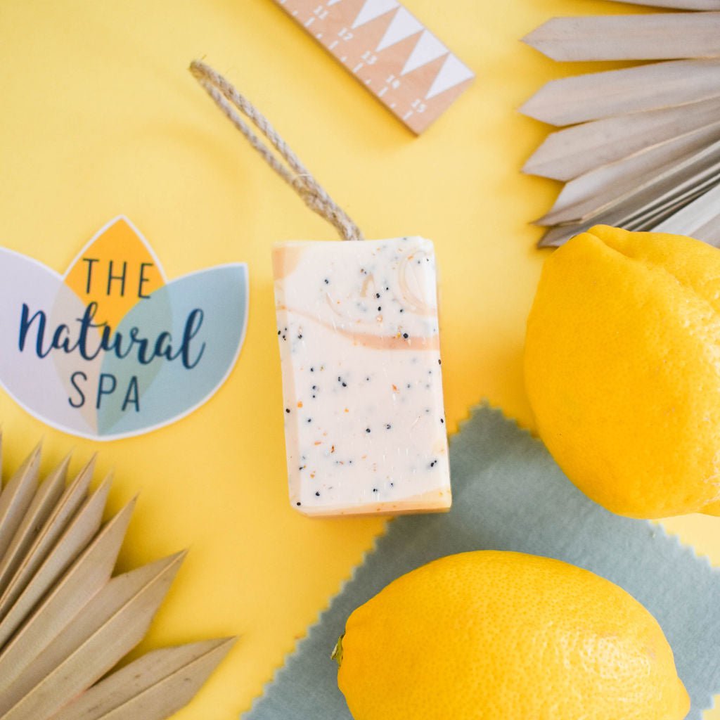 Lemon Sorbet Soap on a Rope | Lemon, Lemongrass & Poppy Seed Natural Handcrafted Soap | Vegan, Plastic-Free Skincare