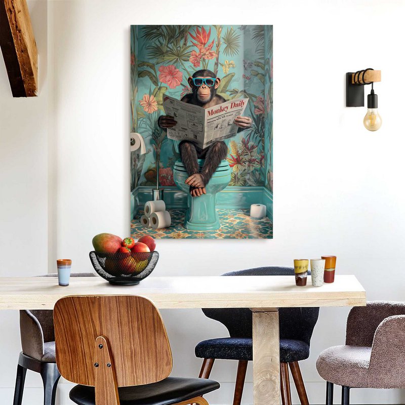 Wandbild  Affe auf der Toilette 90x60