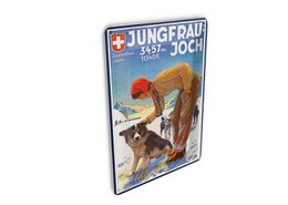 Cartolina in latta da viaggio 10x14 cm Svizzera Jungfrau Joch 3457 m Insegna decorativa