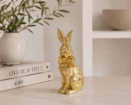 Decorative bunny in gold resin with rhinestones H29x14x10