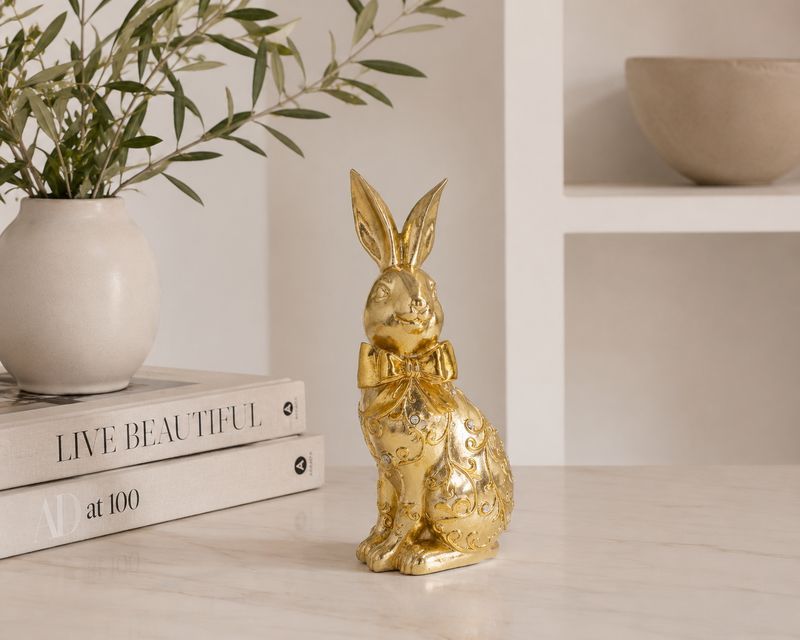 Decorative bunny in gold resin with rhinestones H29x14x10