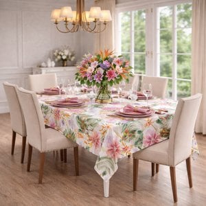 Tablecloth with a tropical Bird of Paradise strelitzia motif – 130 × 300 cm