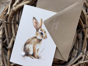 Klappkarte Frohe Ostern mit Bommel und Illustration