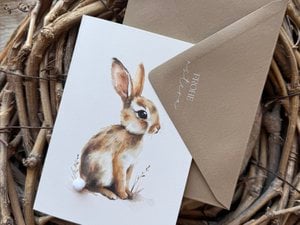 Klappkarte Frohe Ostern mit Bommel und Illustration