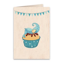 Blå Cupcake Dåb Fødselsdag Babyshower Træ foldet lykønskningskort