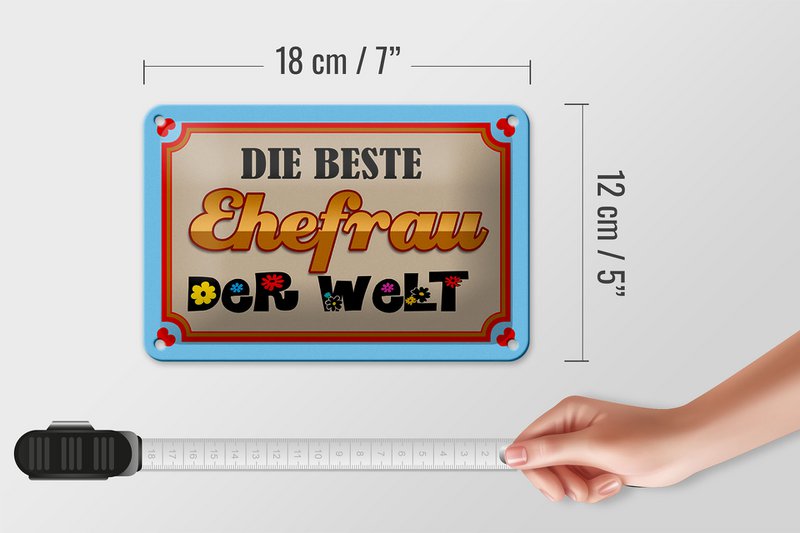 Tin sign saying 18x12cm the best wife in the world decoration
