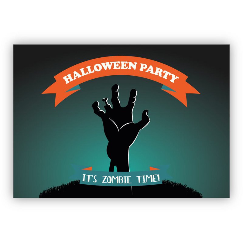 Cool zombie invitation card for Halloween: Halloween party it's zombie time