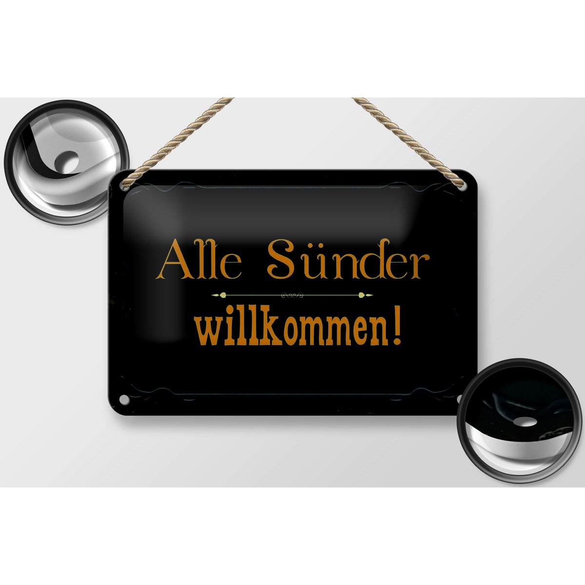 Tin sign saying 18x12cm all sinners welcome decoration