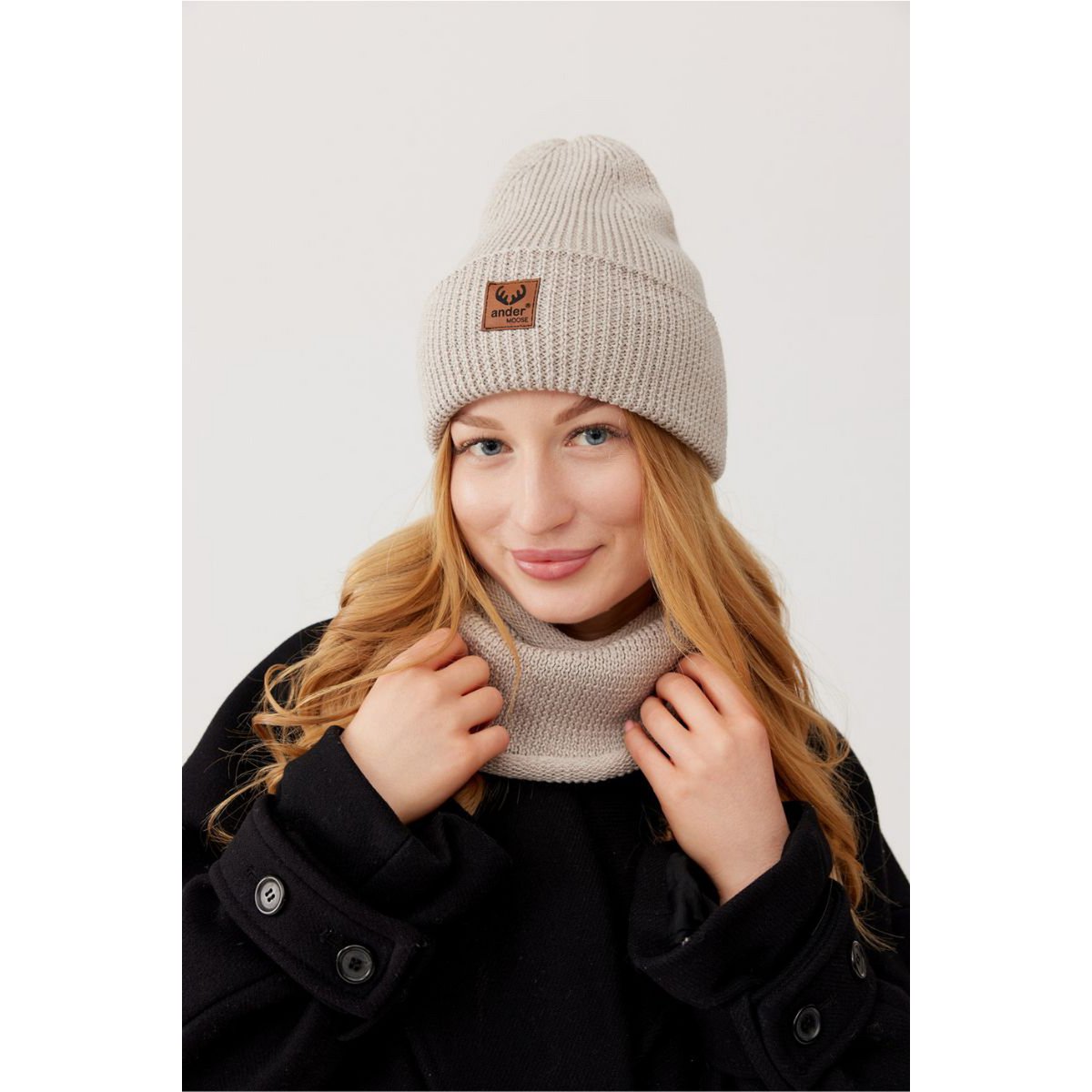 Set cappello e sciarpa BRIGID - 100% lana merino - beige