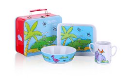 Middagssæt, service, porcelæn, Flodhest i kuffert, 4 stk