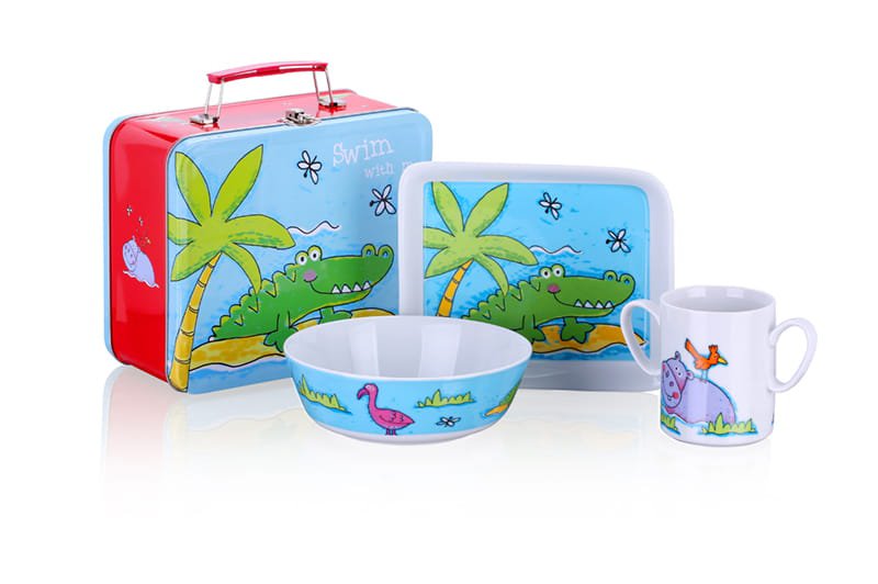 Middagssæt, service, porcelæn, Flodhest i kuffert, 4 stk