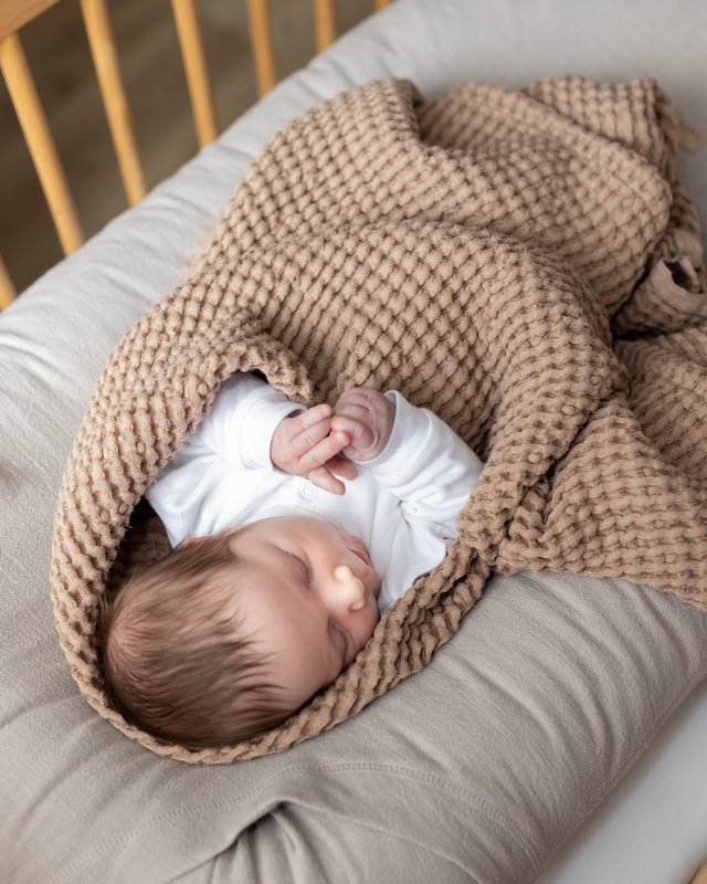 vaffel babytæppe linned/bomuld 100x120 cm brik