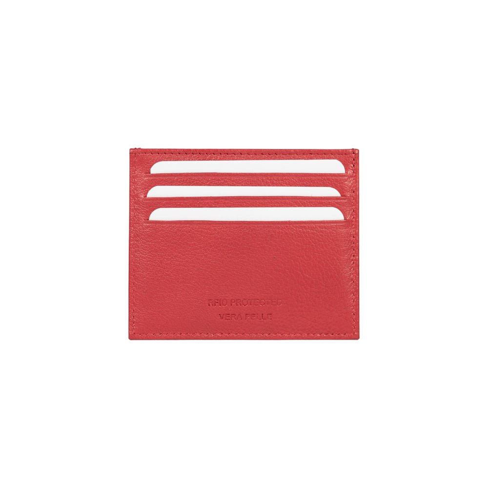 RB12016V | Porta Carte di Credito in Vera Pelle pieno fiore, con leggera grana. Colore Rosso. Protezione RFID. Dimensioni: cm 10 x 8 x 0,5. Confezione: Scatola regalo fondo/coperchio