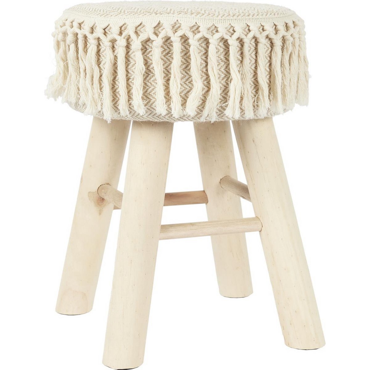 Taburete de madera hecho a mano con asiento macramé - Ø 28 x 40 cm - taburete boho / bohemio de asiento hecho de materiales naturales - taburete decorativo para sala de estar, salón o dormitorio - taburete lateral - marrón