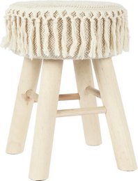 Handmade wooden stool with macramé seat - Ø 28 x 40 cm - boho / bohemian seat stool made of natural materials - decorative stool for living room, hall or bedroom - side stool - brown