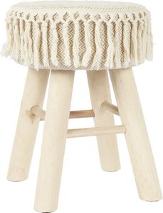 Handmade wooden stool with macramé seat - Ø 28 x 40 cm - boho / bohemian seat stool made of natural materials - decorative stool for living room, hall or bedroom - side stool - brown