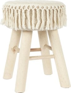 Handmade wooden stool with macramé seat - Ø 28 x 40 cm - boho / bohemian seat stool made of natural materials - decorative stool for living room, hall or bedroom - side stool - brown