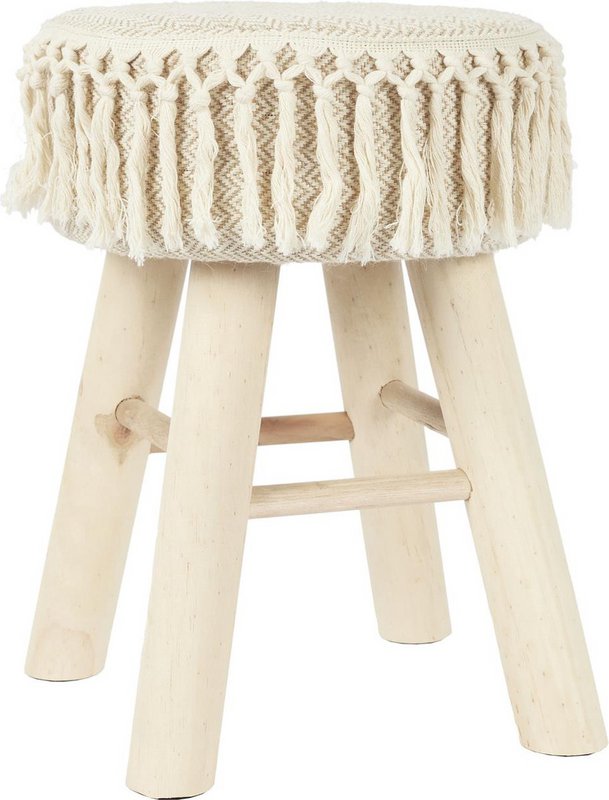 Handmade wooden stool with macramé seat - Ø 28 x 40 cm - boho / bohemian seat stool made of natural materials - decorative stool for living room, hall or bedroom - side stool - brown