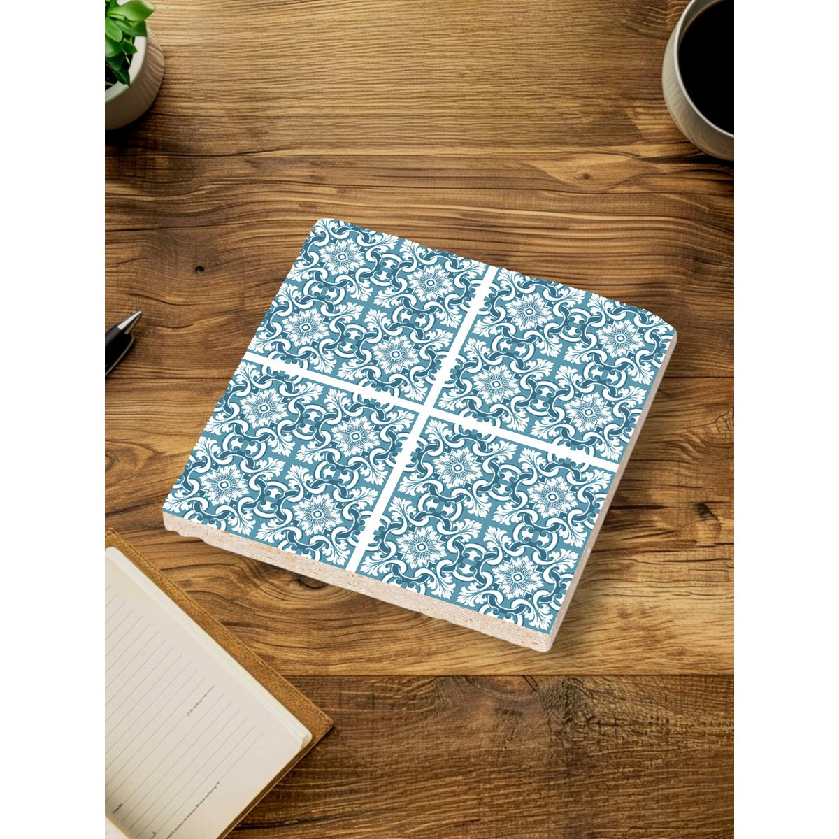 Juego de posavasos de piedra - Patrón azul