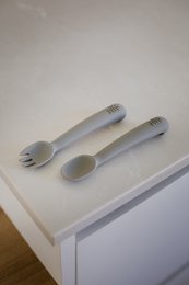 Siliconen lepel en vork-benzine grijs